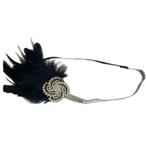 Flapper Headpiece Black Ostrich With Rhinestones NWOT